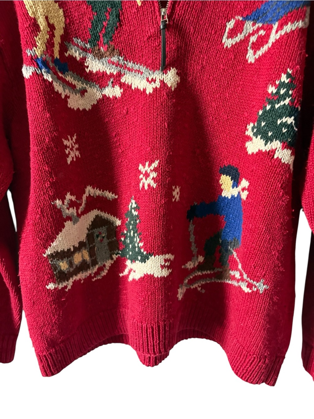 Vintage Jones New York Sport Ski Sweater Red Quarter-Zip Petite Medium 90s Y2K - Picture 4 of 12